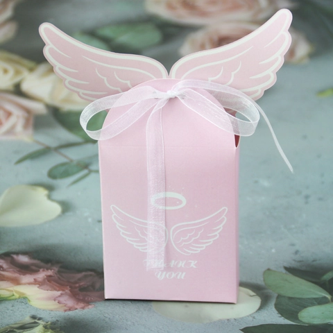 Engel Flügel Süßigkeiten Geschenkbox Europäischer Stil Karton Papier Verpackung Mit Chiffon Band Für Hochzeit Babyparty Party