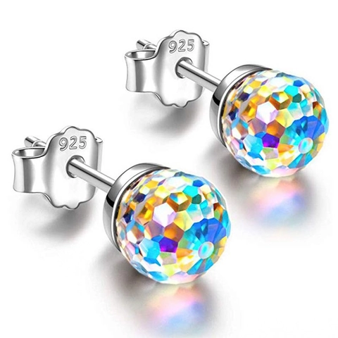 Orecchini A Lobo Con Sfera Di Cristallo Colorato Con Perno In Argento Sterling 925 Gioielli Geometrici Per Donne