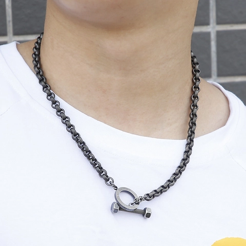 Collana Da Uomo In Acciaio Al Titanio Retrò Con Ciondolo A Manubrio Stile Industriale Chiusura A Togle Punk