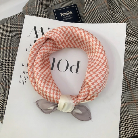 Foulard Carré à Motifs Pied-de-Poule pour Femmes en Satin de Polyester Écharpe Professionnelle Légère Décorative Style Soie Serre-Tête