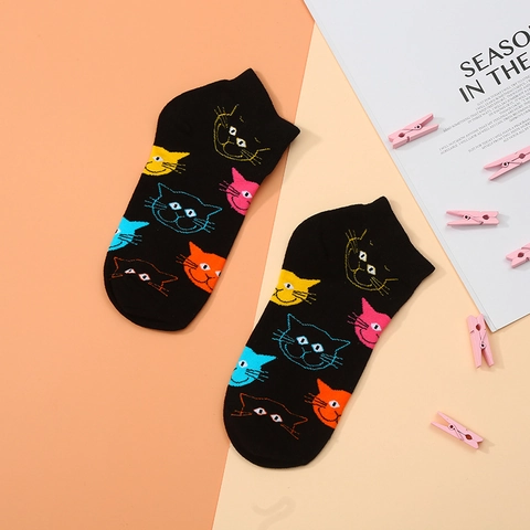 Cartoon Katzenmuster Knöchelsocken Baumwolle Atmungsaktiv Niedrig Geschnittene Kurzsocken Für Damen Und Herren