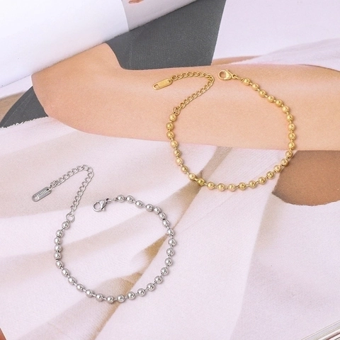 Pulsera De Cuentas Redondas Minimalista De Acero Inoxidable Cadena De Bolas Ajustable Joyería Para Mujeres Y Niñas
