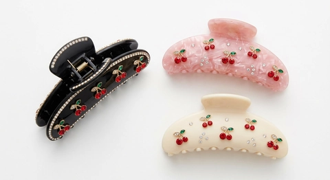Molletta Per Capelli Ciliegia Con Strass Acetato Acrilico Accessorio Dolce In Stile Coreano Per Donna Porta Coda Di Cavallo