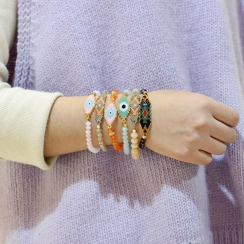 Evil Eye Bracelet Bohemian Hand Woven Crystal Beads Seed Beads Ethnic Style Jewelry For Women Charm