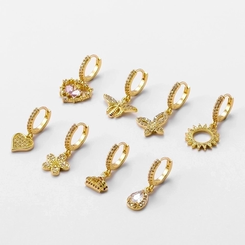 Mode Kupfer Zirkonia Piercing Hoop Ohrring Anhänger Herz Schmetterling Krone Blume Charm Einzelner Schmuck Für Damen