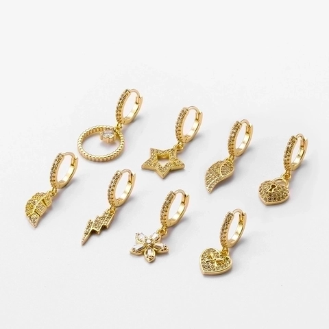 Zircon Pendant Ear Buckle Hoop Earrings Copper Five Pointed Star Heart Flower Wing Dainty Piercing Jewelry For Women