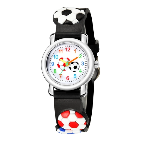 Kids 3D Football Soccer Sport Watch For Boys Girls Silicone Strap Colorful Number Arabic Quartz Wristwatch Educational Time Teacher Gift