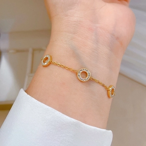 Titanium Staal Roestvrij Staal Strass Cirkelvormige Bedelarmband Voor Vrouwen Vintage Goud Zilver Verguld Elegante Sieraden
