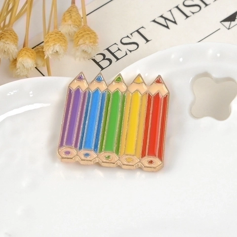 Pin De Esmalte Lápiz De Color Arcoíris Aleación Broche Goteo Aceite Insignia Arte Dibujos Animados Decoración Ropa Bolsa