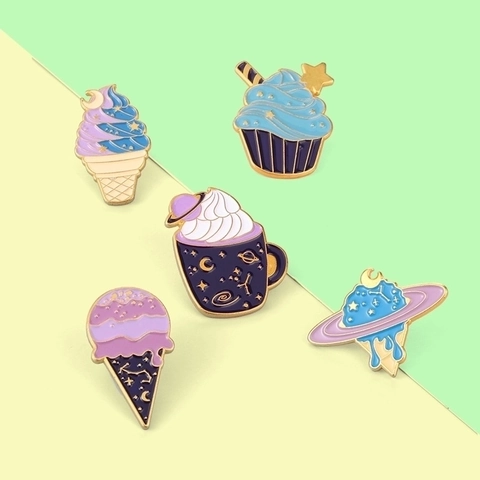 Espace Univers Dessin Animé Glace Cupcake Broche En Émail Ensemble Créatif Alliage Badge Revers Bijoux Pour Vêtements Sacs