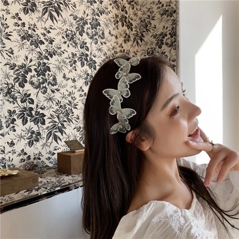 Diadema De Mariposa De Encaje Bordado Con Perla Artificial De Imitación Accesorios Para El Cabello De Hada Dulce Y Elegante Para Mujeres