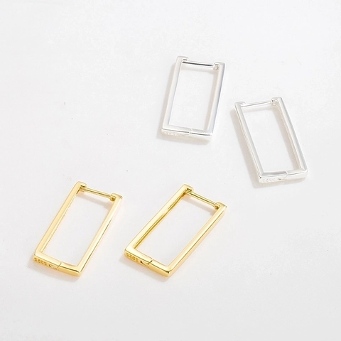 Rectangular Geometric Hoop Earrings 925 Sterling Silver Minimalist Individuality Style Jewelry For Women