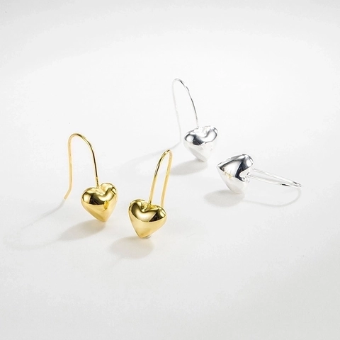 Pendientes Colgantes de Corazón de Plata de Ley 925 para Mujer Estilo INS Coreano Lujo Ligero Pendientes de Corazón Bañados en Oro 18k