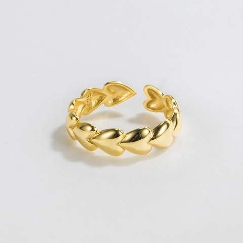 S925 Sterling Silver Heart Stitching Open Ring For Women Adjustable Minimalist Gold Silver Plated Sweet Finger Ring Jewelry Gift