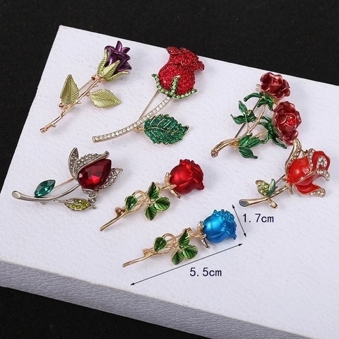 Broche De Flor De Rosa Vintage Alfiler Aleación Esmalte Strass Tulipán Estilo Francés Elegante Accesorio Joyería Mujer