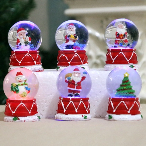 Weihnachts Schneekugel LED Leuchtende Kristallkugel Tischdeko Harz Glas Weihnachtsmann Schneemann Baum Feiertagsdekoration
