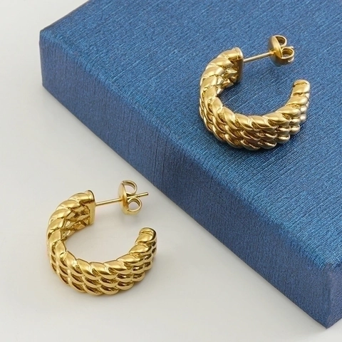 Twisted Hoop Ohrringe Edelstahl 18K Vergoldet C-Förmig Chunky Retro Mode Schmuck Für Damen