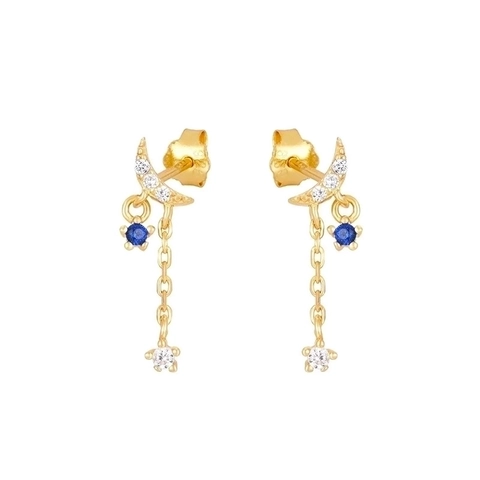 Französischer Luxus Mond Stern Quaste Kette Ohrringe Für Damen 925 Sterlingsilber Ohrstecker-Stift Kupfer Strass Ohrhänger