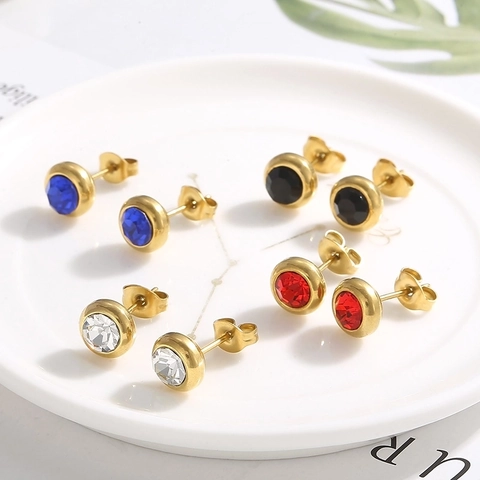 Collana In Acciaio Inossidabile Strass Orecchini Moda Geometrico Tondo Gioielli Per Donne Catena Clavicola