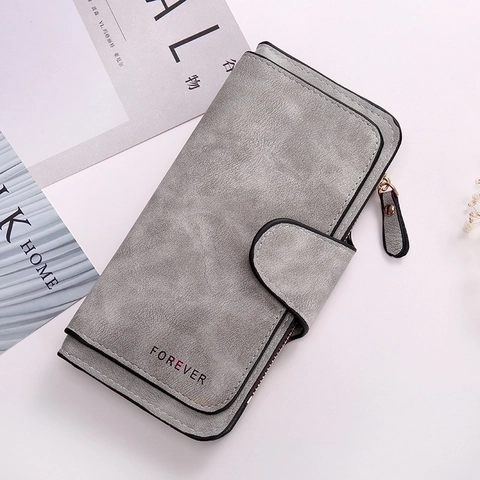 Portafoglio Lungo Donna Pelle PU Opaca Triplo Pieghevole Slot Carte Pochette Cerniera Fibbia Semplice Minimalista Stampa Forever