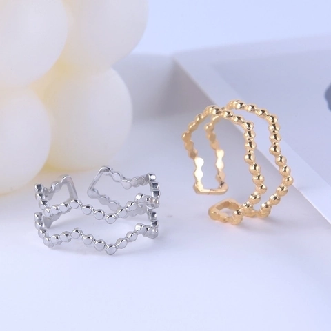 Anello Aperto Regolabile In Acciaio Inossidabile Doppio Strato Onda Perlina Punto Minimalista Stile Ins Gioielli Donna