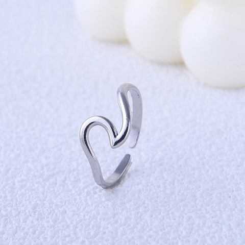 Stainless Steel Wavy Ring Irregular Open Adjustable Minimalist Fashion Geometric Finger Jewelry For Women