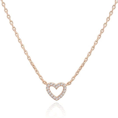 Herz Anhänger Halskette Für Damen Kupfer Material Mit Weißem Strass Hohl Design Mode Schlüsselbein Kette Schmuck Geschenk