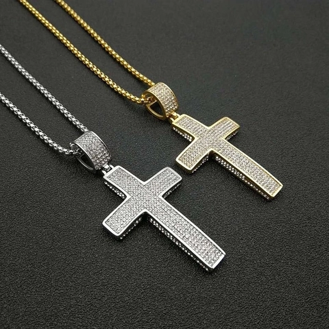 Collana Con Pendente A Croce Hip Hop Acciaio Al Titanio Iced Out Strass Gioielli Placcati In Oro Per Uomini Donne Catena A Scatola