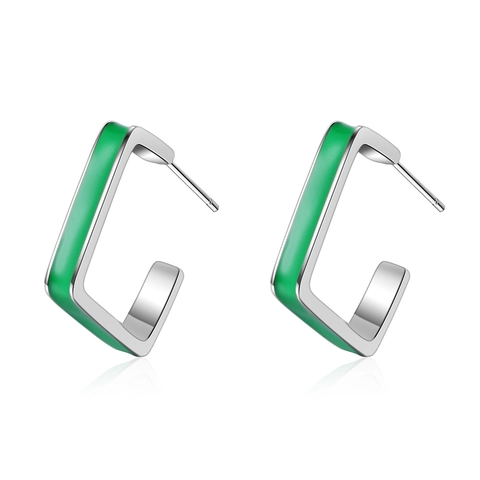 Orecchini a Bottone Quadrati Geometrici Semplici Stile Coreano per Donna Minimalista Verde Smalto Rame Placcato Argento Gioielli