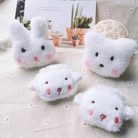 Cute Animal Head Plush Brooch Pin Soft White Bear Rabbit Lamb Embroidery For Bags Clothes Decorative Kawaii Style Accessory