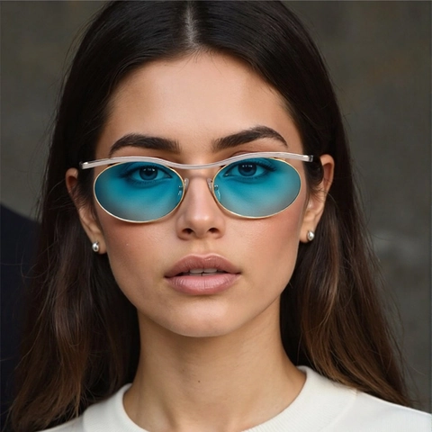 Occhiali Da Sole Ovali Montatura In Metallo Protezione UV400 Lenti In Policarbonato Design Barra Frontale Ondulata Unisex