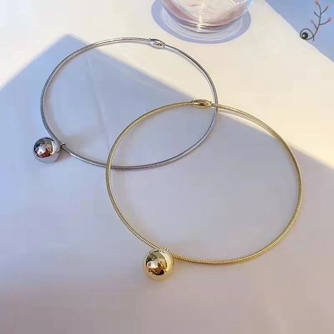 Minimalist Titanium Steel Choker Necklace With Polished Round Ball Pendant Snake Bone Chain For Women Hip Hop Style