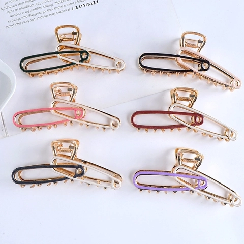 Pince À Cheveux En Forme D'Épingle De Sûreté Métal Émail Coloré Géométrique Creux Accessoires De Style Coréen