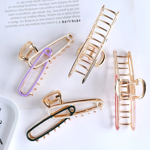 Pince À Cheveux En Forme D'Épingle De Sûreté Métal Émail Coloré Géométrique Creux Accessoires De Style Coréen