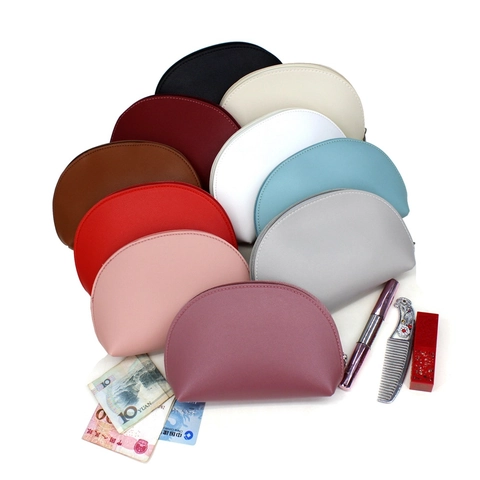 Semi Circular PU Leather Cosmetic Bag Shell Shaped Makeup Pouch With Zipper Travel Toiletry Storage For Women