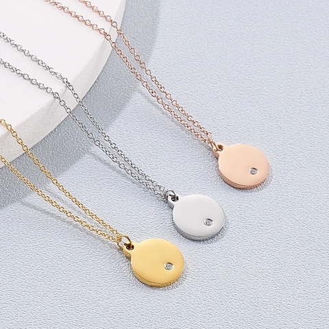 Minimalistische Halskette Mit Rundem Anhänger Edelstahl Mit Zirkonia Inlay Mode Schlüsselbeinkette Für Damen