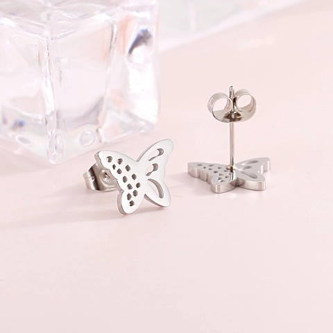 Hollow Out Butterfly Necklace And Earrings Stainless Steel Gold Silver Tone Fashion Trendy Minimalist Jewelry For Women