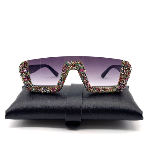 Oversized Square Sunglasses Rhinestone PC Frame UV400 Protection Gradient Lenses Fashion Party Women
