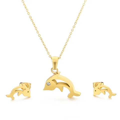 Collar Con Colgante De Delfín Y Pendientes De Acero Inoxidable Con Ojo De Circonita Joyería De Estilo Animal Para Mujer