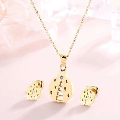 Collana E Orecchini Coccinella Acciaio Inossidabile Traforato Forma Animale Strass Intarsiato Gioielli Moda Per Donne