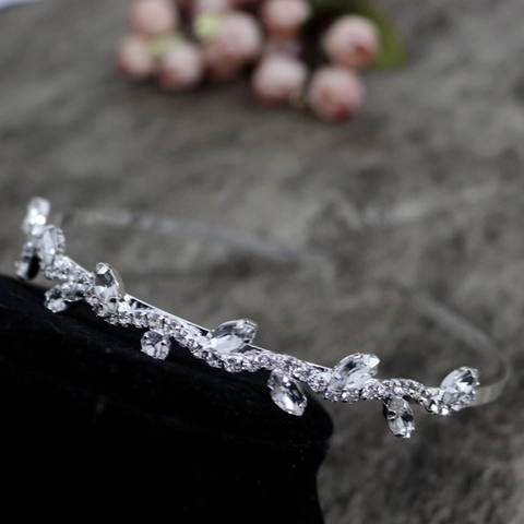 Cerchietto In Lega Di Zinco Con Strass Foglia Vite Elegante Fascia Per Capelli Argento Matrimonio Sposa Per Donne