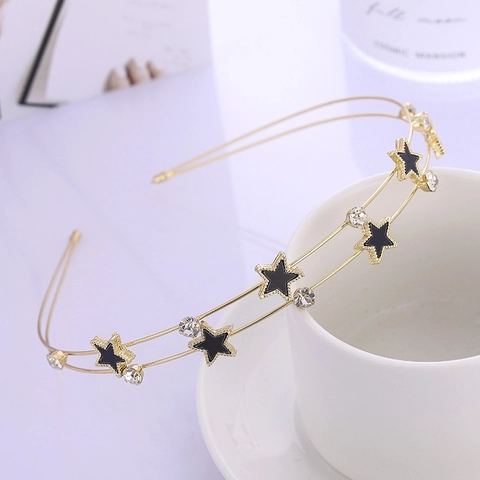 Diadema De Estrellas De Doble Capa Aleación De Zinc Esmalte Diamantes De Imitación Accesorios Para El Cabello De Moda Coreana