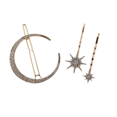 Mollette Per Capelli Geometriche Vintage Luna Stella Sole Lega Strass Forcine Scintillanti Decorative Donna