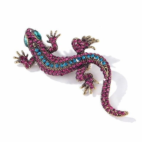 Vintage Gecko Eidechse Brosche Legierung Bunte Strass Emaille Tier Pin Mode Accessoires Schmuck Geschenk