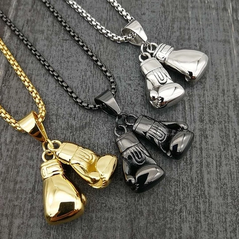 Bokshandschoenen Hanger Ketting Titanium Staal Box Chain Hip Hop Stijl Vacuüm Vergulde Sieraden Voor Mannen Stoer Sportief Cadeau