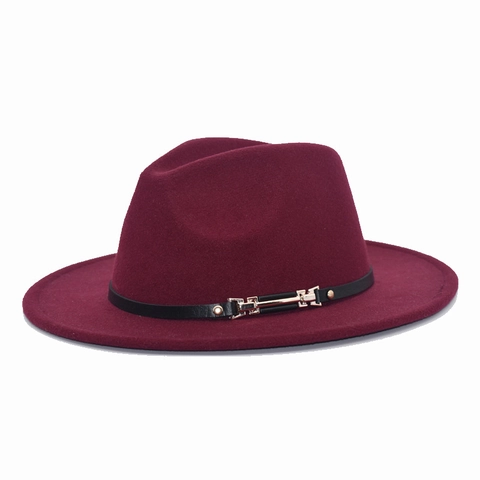 Fedora Hat Vintage Wide Brim Wool Felt Jazz Cap With Leather Band Metal Buckle For Men Women Outdoor Travel