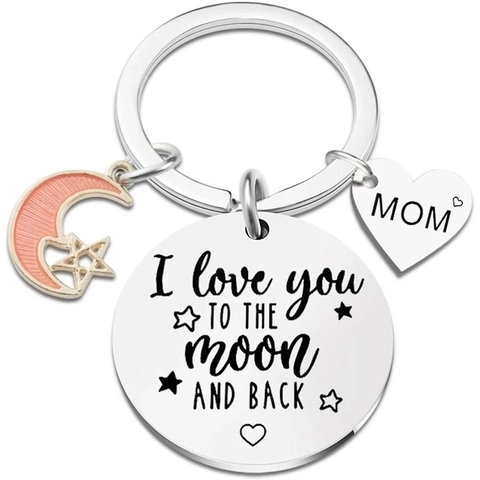 I Love You To The Moon And Back Schlüsselanhänger Edelstahl Pink Emaille Mond Stern Herz Mama Anhänger Geschenk