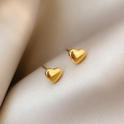 Minimalist Heart Stud Earrings Polished Titanium Steel Cute Small Elegant Jewelry For Women Girls