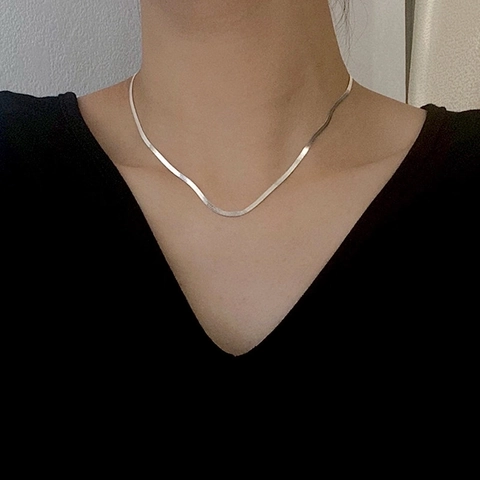 Collar De Cadena De Serpiente Plana De Acero Inoxidable Gargantilla Minimalista Simple Para Mujeres Hombres Unisex
