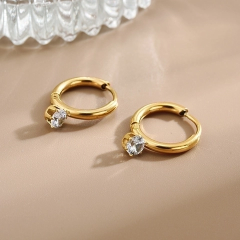 Mini Créoles Avec Pendentif En Zircon Acier Inoxydable Plaqué Or Bijoux Minimalistes Pour Femmes